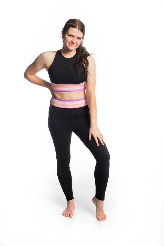 Audrey Marie Black Leggings with Stripes Waistband - SewSewYou