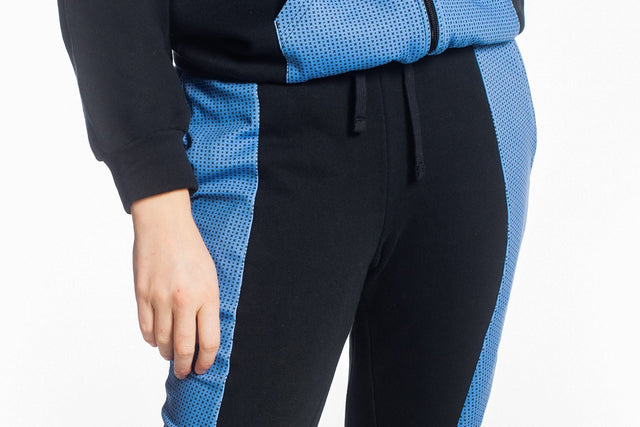 Audrey Marie Black with Printed Blue Leg Panel Jogger Pants - SewSewYou