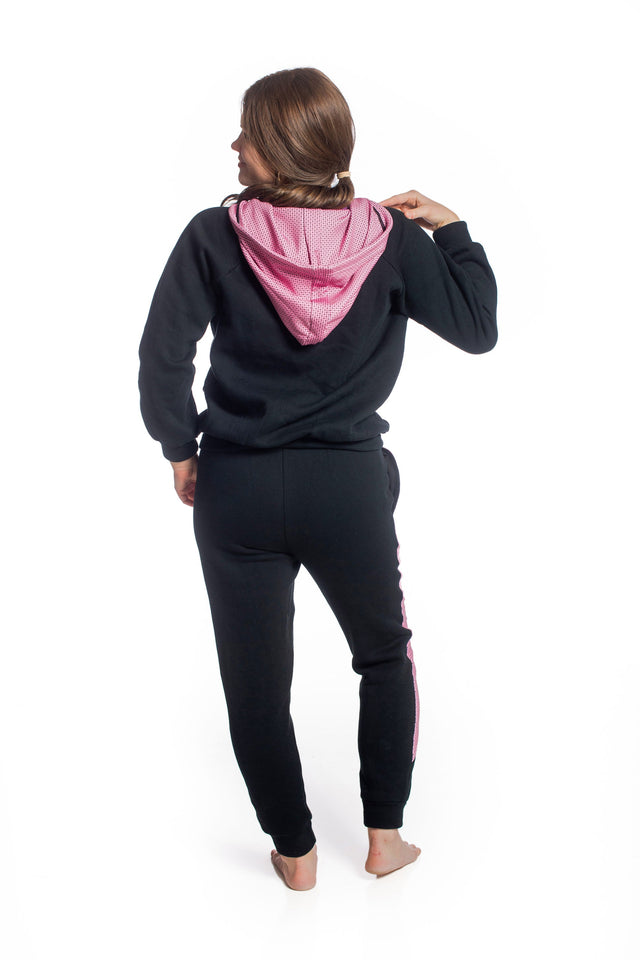 Audrey Marie Black with Printed Pink Hood & Pocket Hoodie - SewSewYou