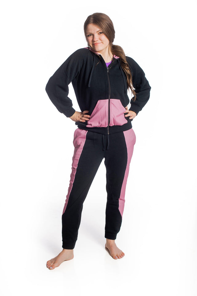 Audrey Marie Black with Printed Pink Hood & Pocket Hoodie - SewSewYou