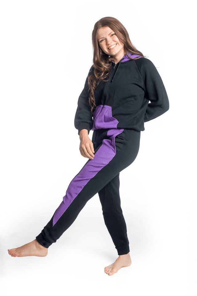 Audrey Marie Black with Printed Purple Hood & Pocket Hoodie - SewSewYou