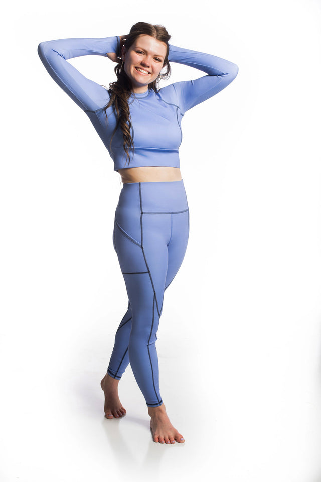 Audrey Marie Blue Leggings with Contrast Topstitching - SewSewYou