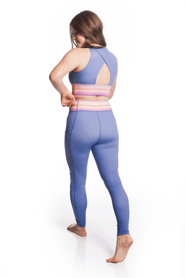 Audrey Marie Blue Leggings with Stripes Waistband - SewSewYou