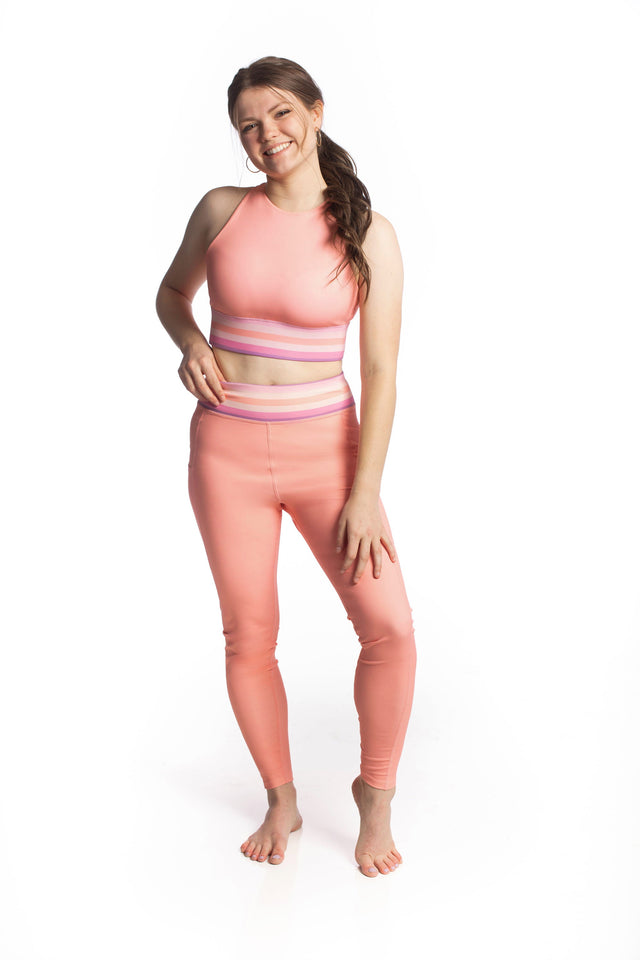 Audrey Marie Orange Leggings with Stripes Waistband - SewSewYou