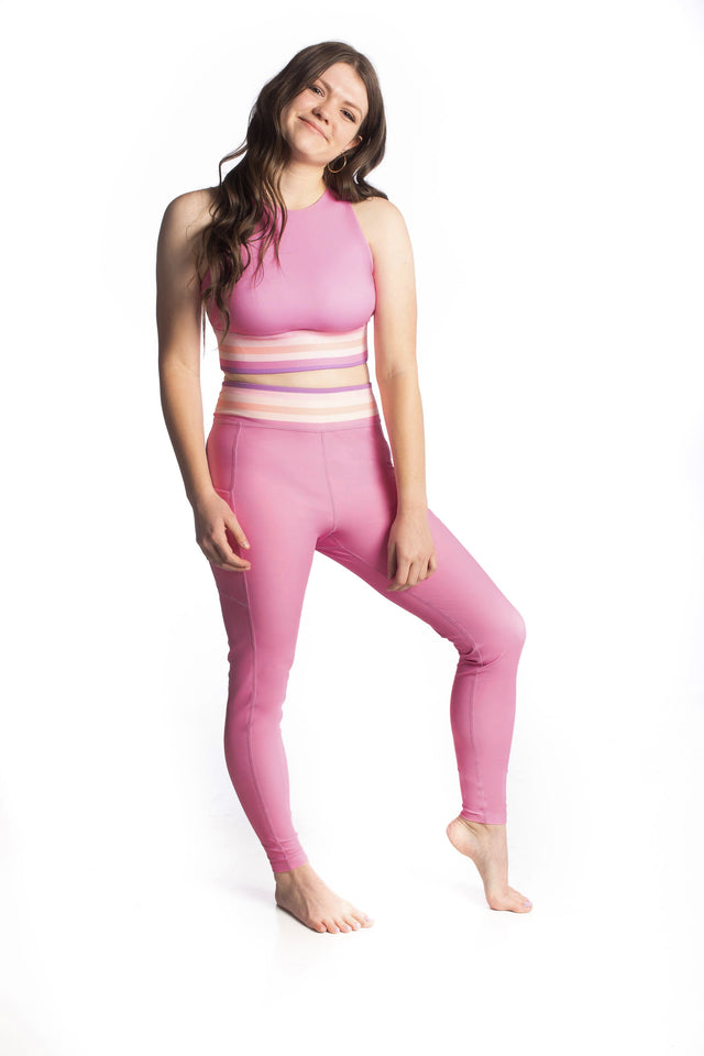 Audrey Marie Pink Leggings with Stripes Waistband - SewSewYou