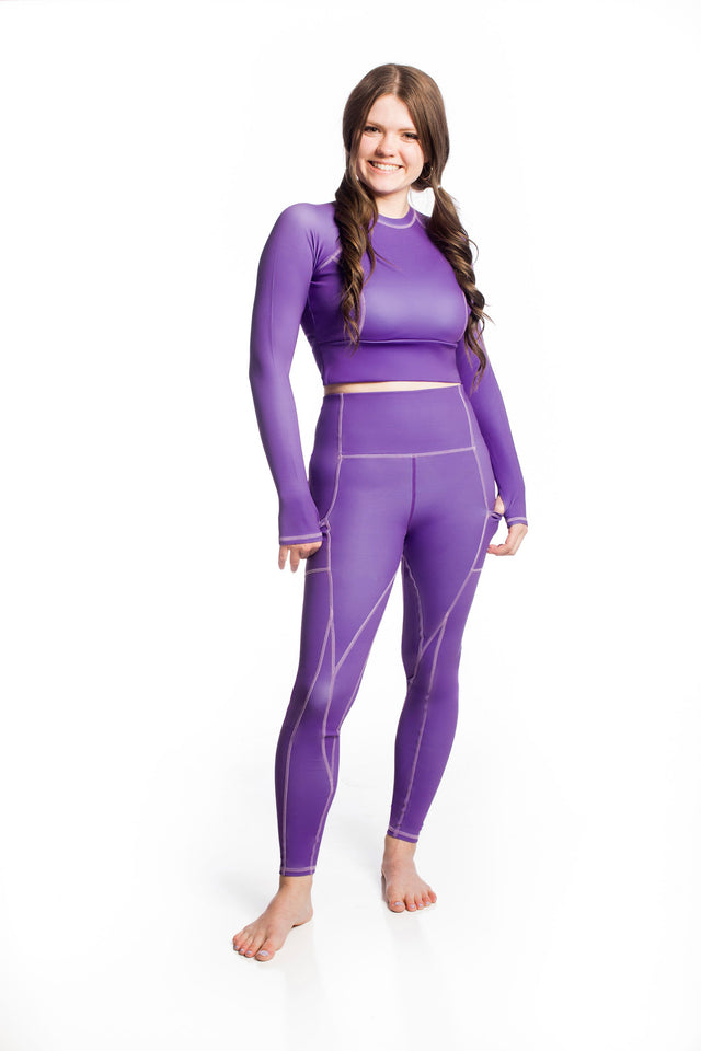 Audrey Marie Purple Leggings with Contrast Topstitching - SewSewYou