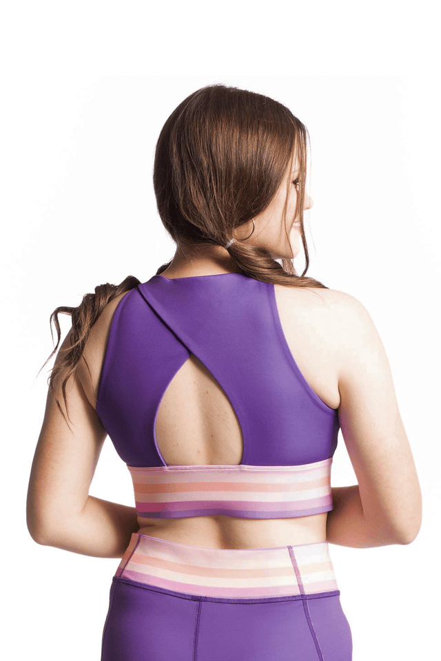 Audrey Marie Purple Sports Bra with Stripes Underbust Band - SewSewYou