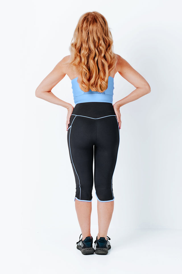 Black Capri Leggings w/ Lt. Blue Piping - SewSewYou