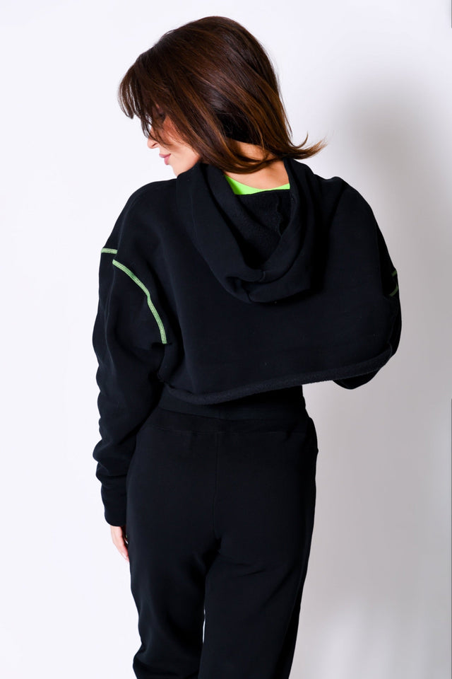 Black/Neon Green Cropped Hoodie - SewSewYou