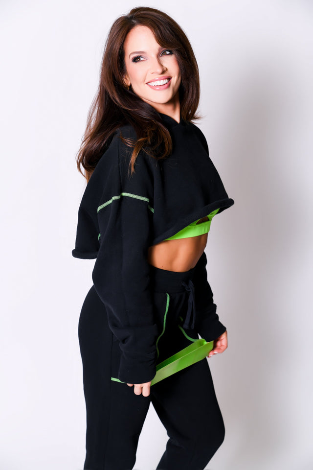 Black/Neon Green Cropped Hoodie - SewSewYou