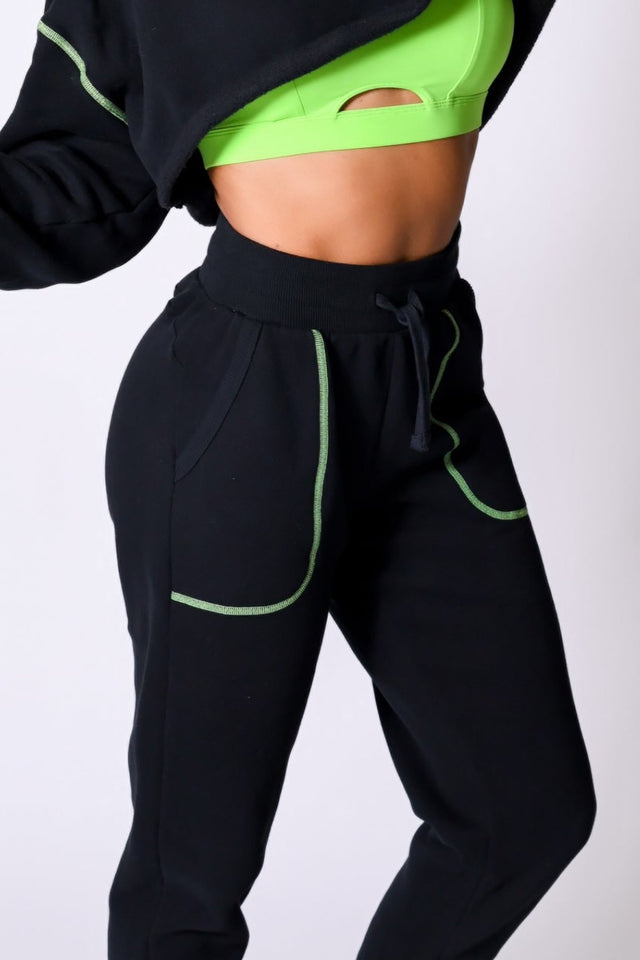 Black/Neon Green Sweat Jogger - SewSewYou