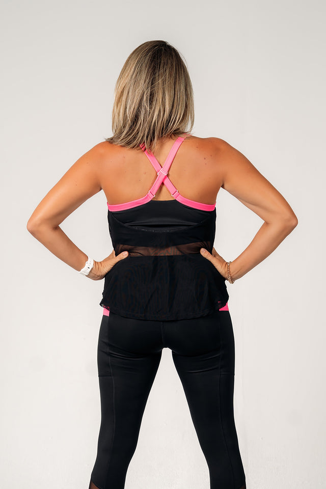 Black/Pink Sports Bra Mesh Tank - SewSewYou