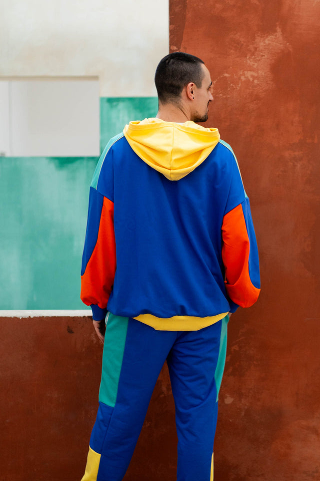 Blue Color Blocking Hoodie - SewSewYou