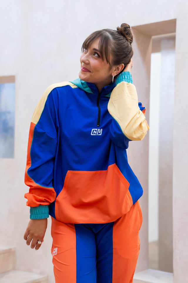 Blue Color Blocking Windbreaker Hoodie - SewSewYou