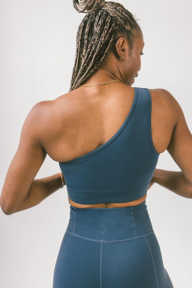 Blue Off - Shoulder Sports Bra - SewSewYou