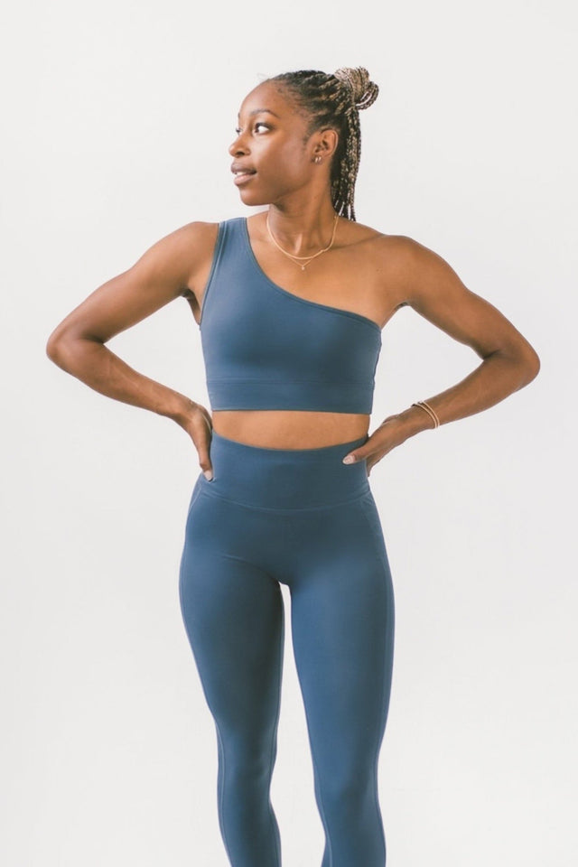 Blue Off - Shoulder Sports Bra - SewSewYou