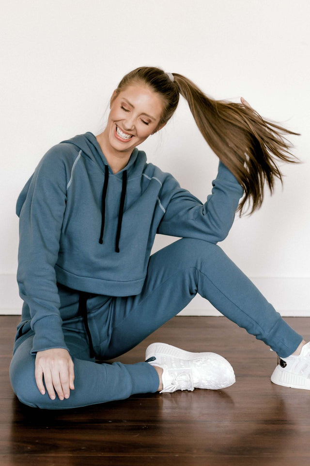 Body by Beezly SS22 Bluestone Long Sleeve Cropped Hoodie - SewSewYou