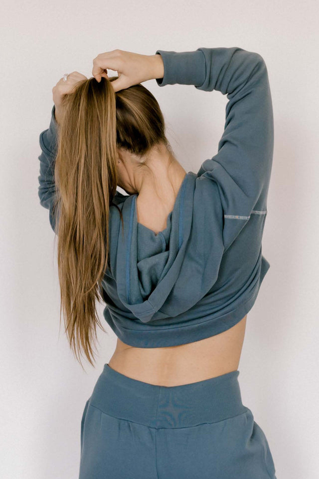 Body by Beezly SS22 Bluestone Long Sleeve Cropped Hoodie - SewSewYou