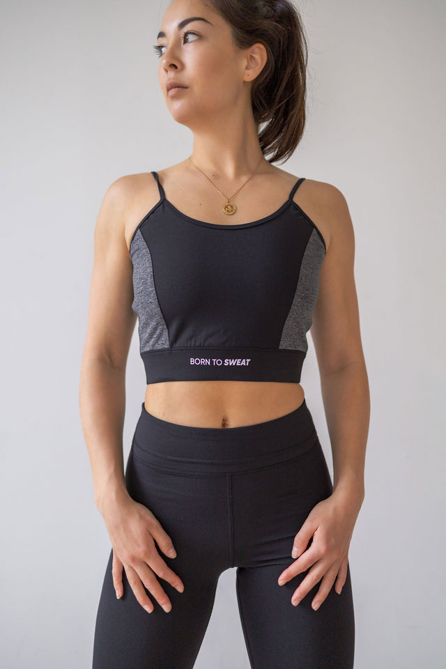 Born to Sweat SS21 - Grey Merle + Black Cropped Fitted Tank - SewSewYou