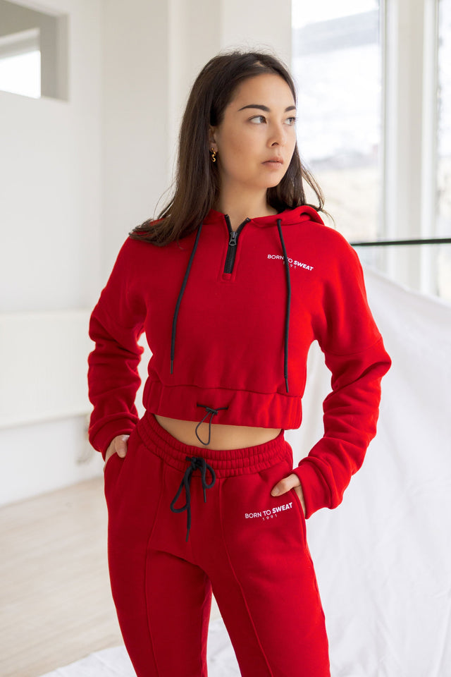 Born to Sweat SS21 - Red Cropped Hoodie - SewSewYou