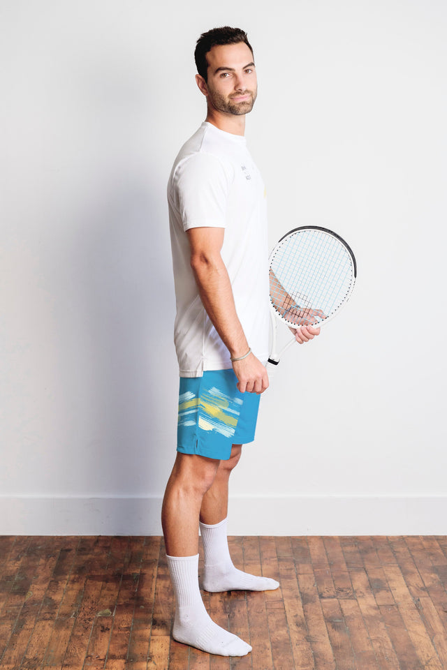 BTR Cyan + Brush Print Tennis Shorts - SewSewYou