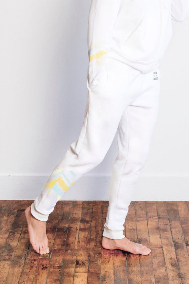 BTR White + Brush Print Unisex Jogger Pants - SewSewYou