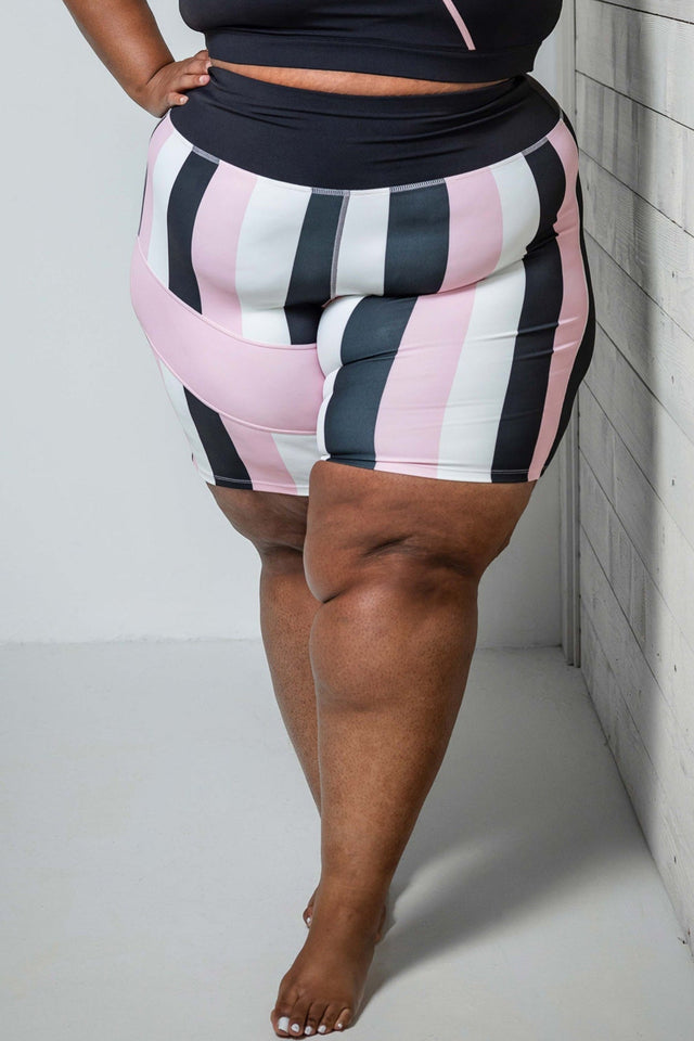 Daquana SS22 Comeback Black + Lt. Pink Stripes Biker Shorts - SewSewYou