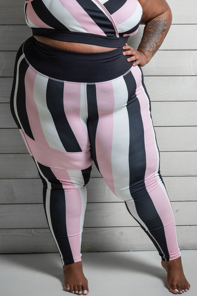 Daquana SS22 Comeback Black + Lt. Pink Stripes Leggings - SewSewYou