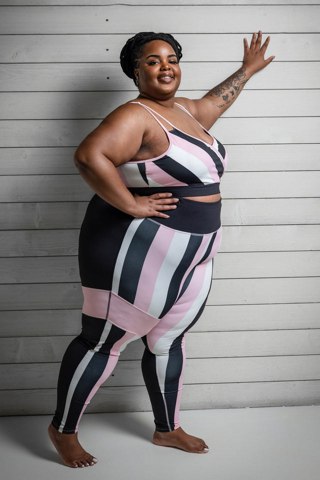 Daquana SS22 Comeback Black + Lt. Pink Stripes Leggings - SewSewYou