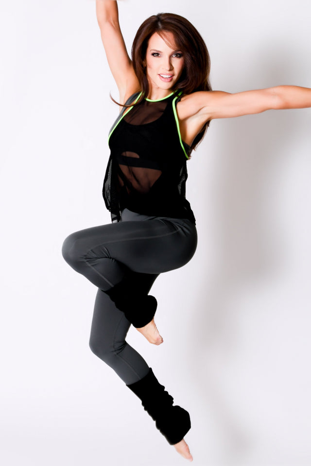 Dk. Grey Htr./Neon Green Leggings - SewSewYou