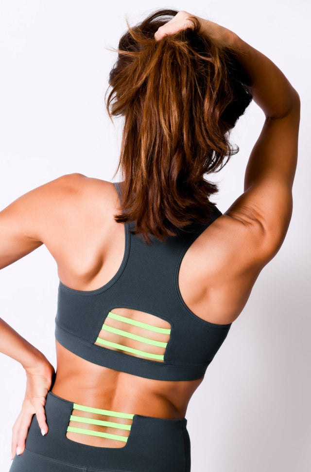 Dk. Grey Htr./Neon Green Sports Bra - SewSewYou