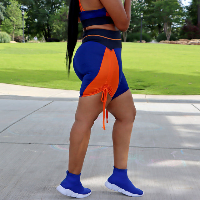 Elements Fitted Shorts - Deep Cobalt + Orange - SewSewYou