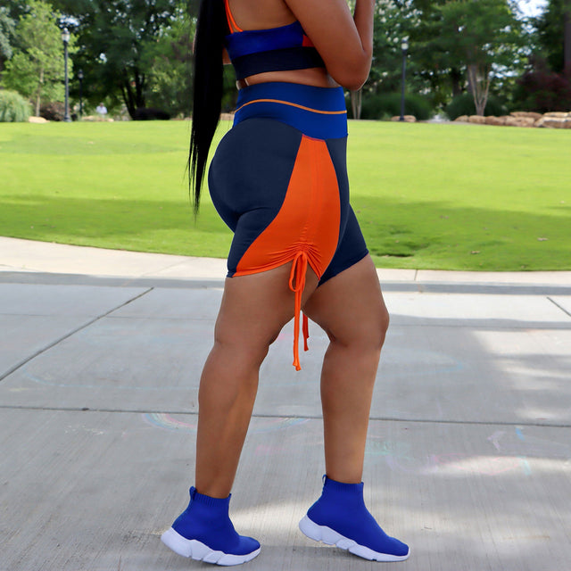 Elements Fitted Shorts - Legend Blue + Orange - SewSewYou