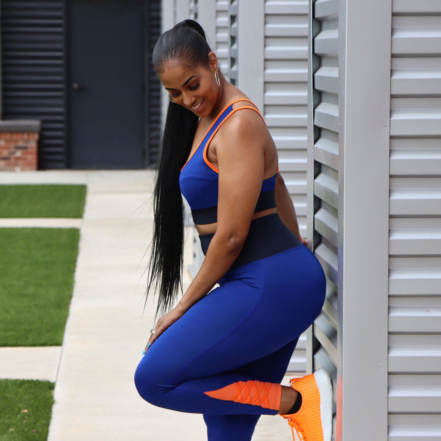 Elements Leggings - Deep Cobalt + Orange - SewSewYou