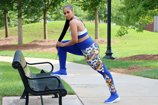 Elements Leggings - Deep Cobalt + Printed Orange - SewSewYou