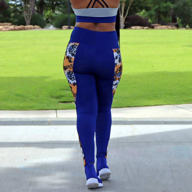 Elements Leggings - Deep Cobalt + Printed Orange - SewSewYou