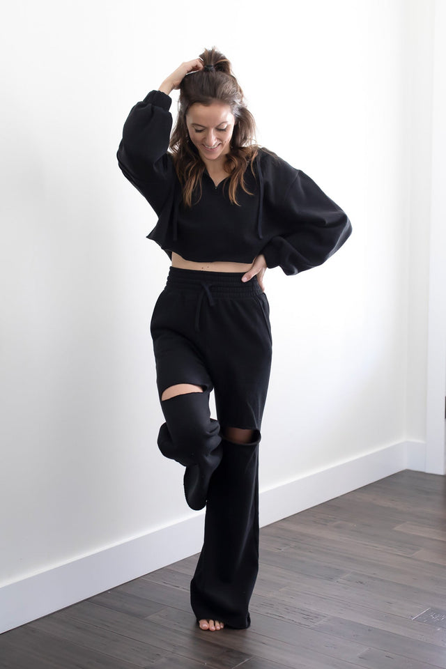 Elevate SS22 Comeback Black Wide Leg Jogger Pants - SewSewYou