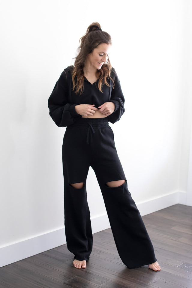 Elevate SS22 Comeback Black Wide Leg Jogger Pants - SewSewYou