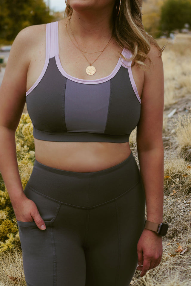 Elle Squad Sports Bra - Grey + Blush - SewSewYou