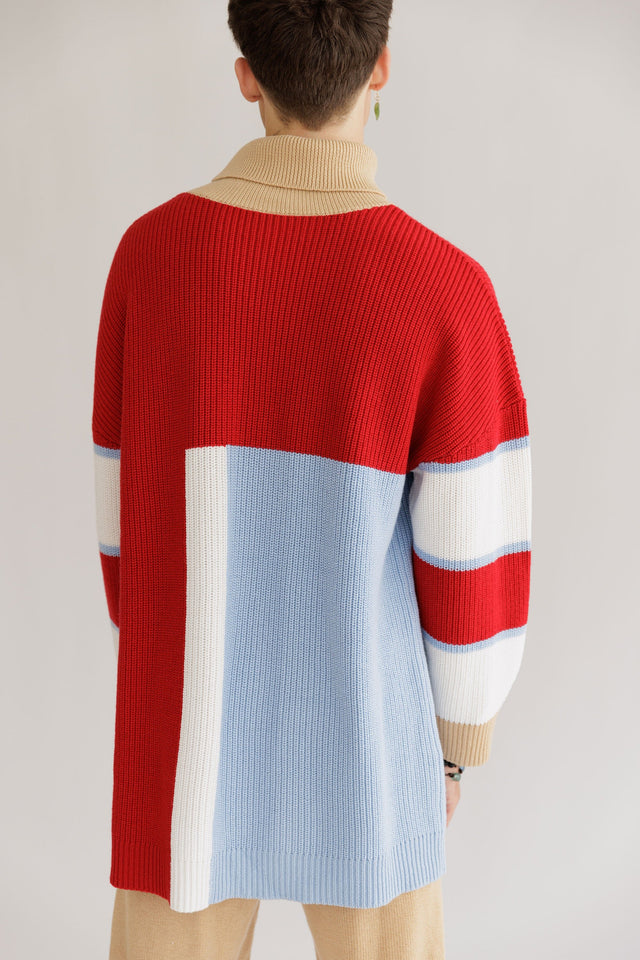 Ephina AW21 Collection Crimson Chunky Color Block Sweater - SewSewYou