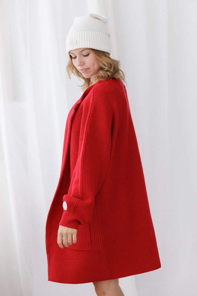 Ephina AW21 Collection Crimson Chunky Long Line Cardigan - SewSewYou