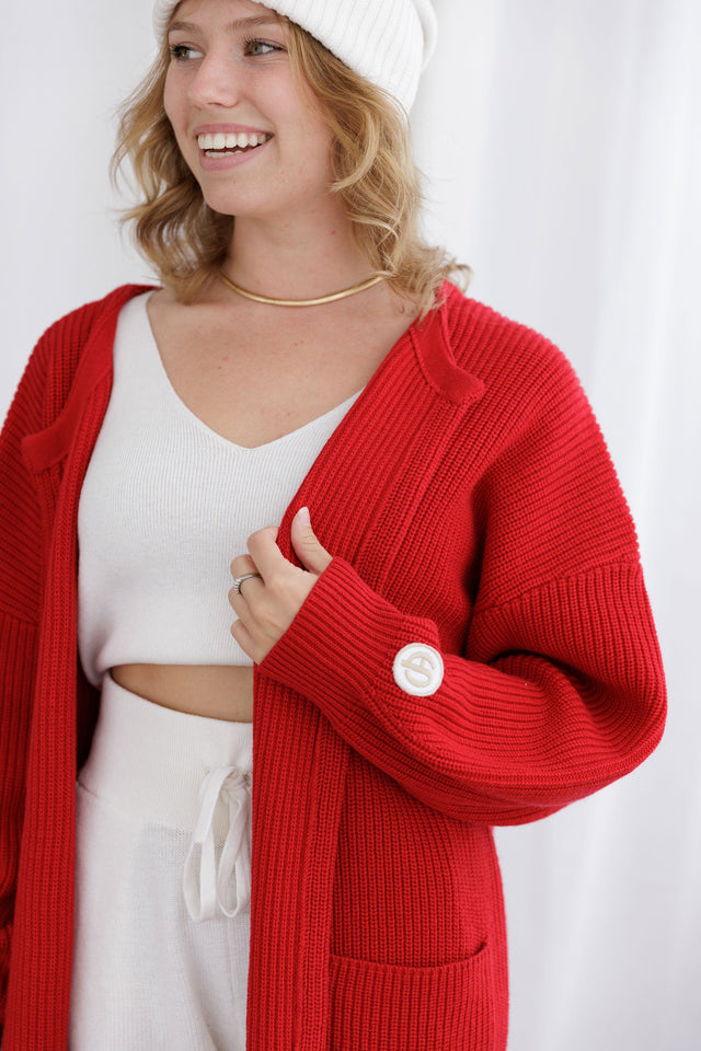 Ephina AW21 Collection Crimson Chunky Long Line Cardigan - SewSewYou