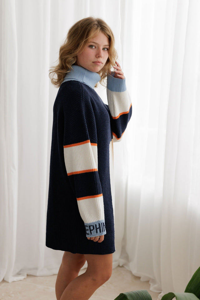 Ephina AW21 Collection Indigo Chunky Color Block Sweater - SewSewYou