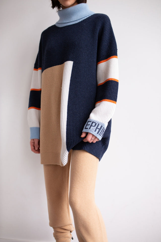 Ephina AW21 Collection Indigo Chunky Color Block Sweater - SewSewYou