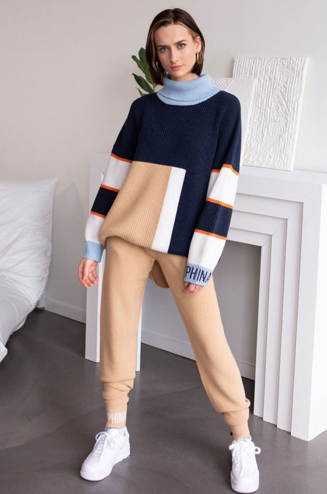 Ephina AW21 Collection Indigo Chunky Color Block Sweater - SewSewYou