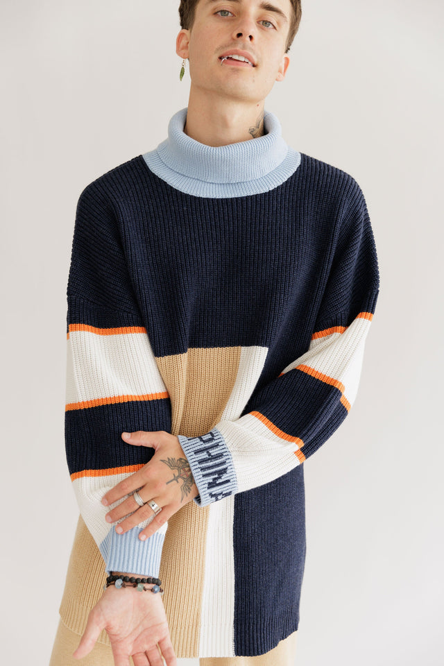 Ephina AW21 Collection Indigo Chunky Color Block Sweater - SewSewYou