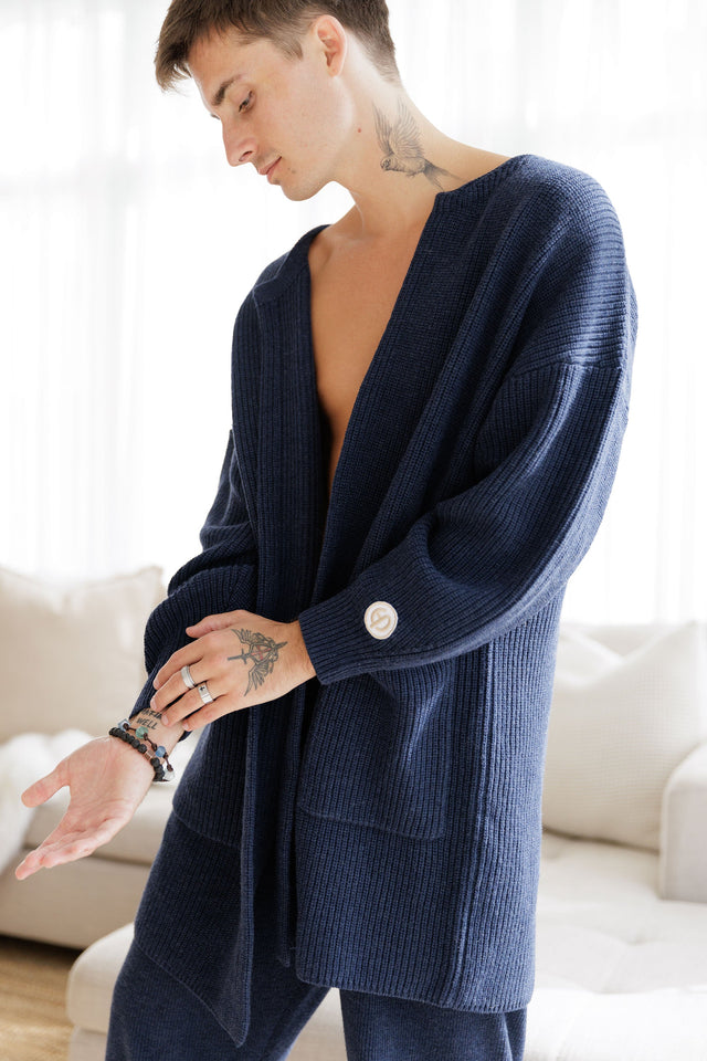 Ephina AW21 Collection Indigo Chunky Long Line Cardigan - SewSewYou