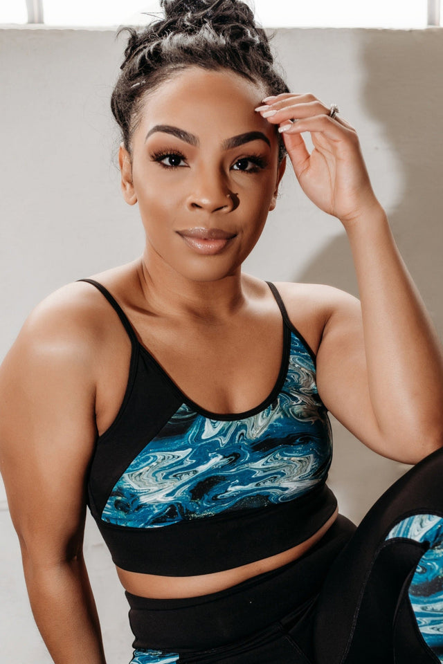 Fearless Belle SS22 Black+Print Sports Bra - SewSewYou