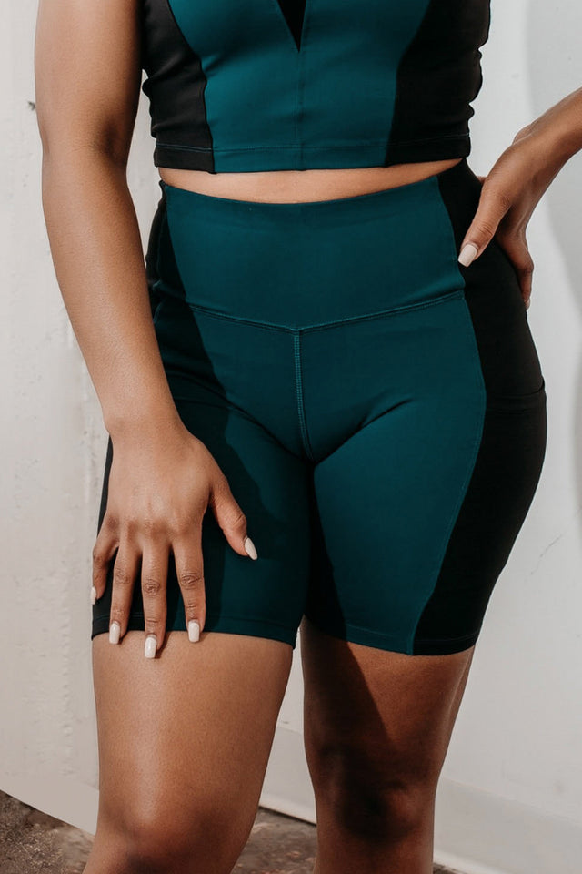 Fearless Belle SS22 Teal + Black Biker Shorts - SewSewYou