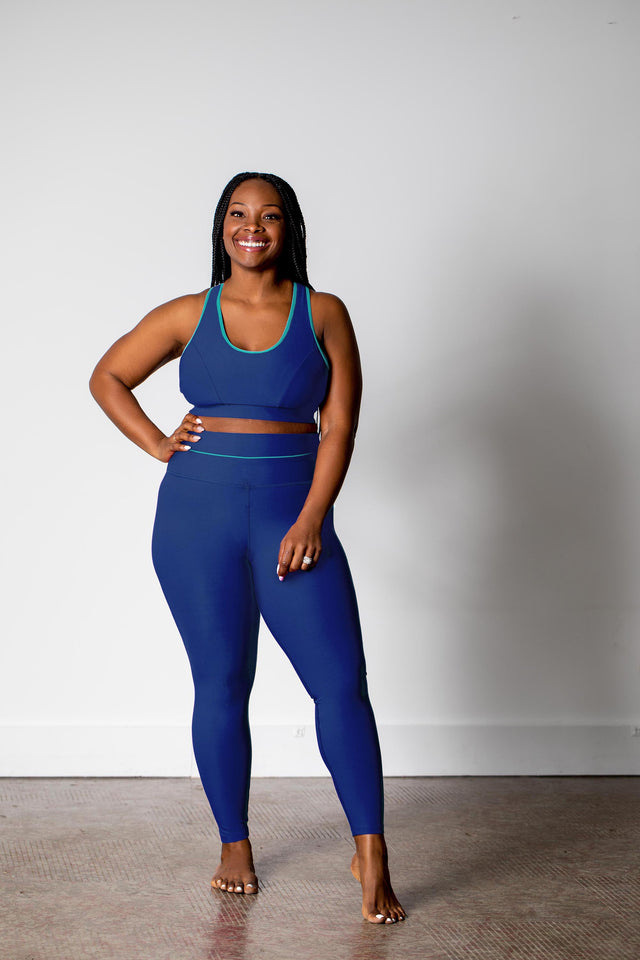 GFix Active Freedom SS22 Blue Leggings w/ Contrast Waist Piping - SewSewYou